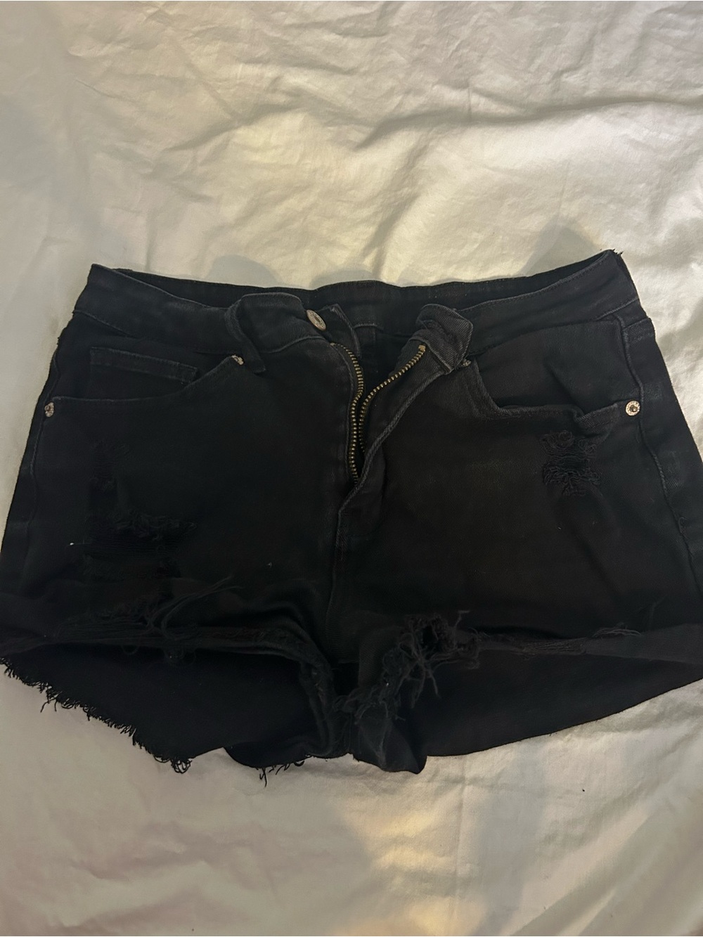 Black Distressed Women's Denim Shorts - Unbranded